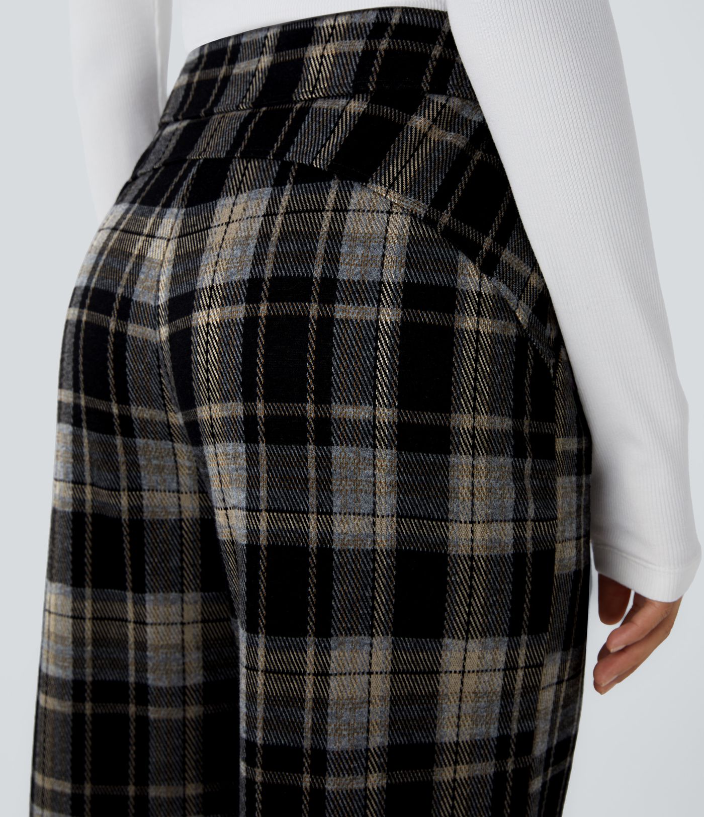 Pantalon de travail Halara Flex™ à carreaux, taille haute, avec poches