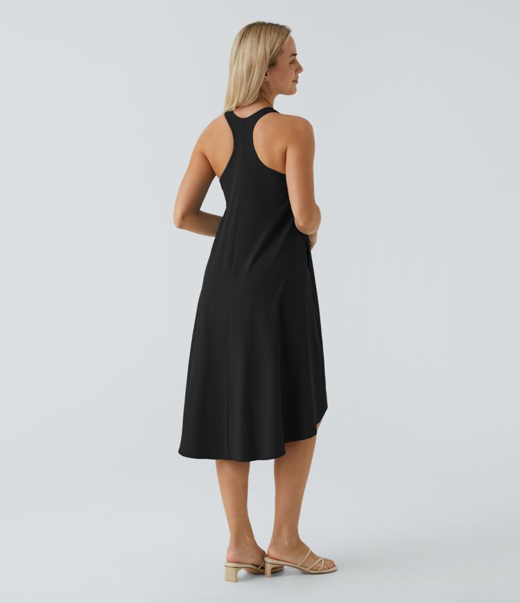 Breezeful™ Backless Racerback Side Pocket High Low Flowy Midi Quick Dry Casual Dress A-C Cups