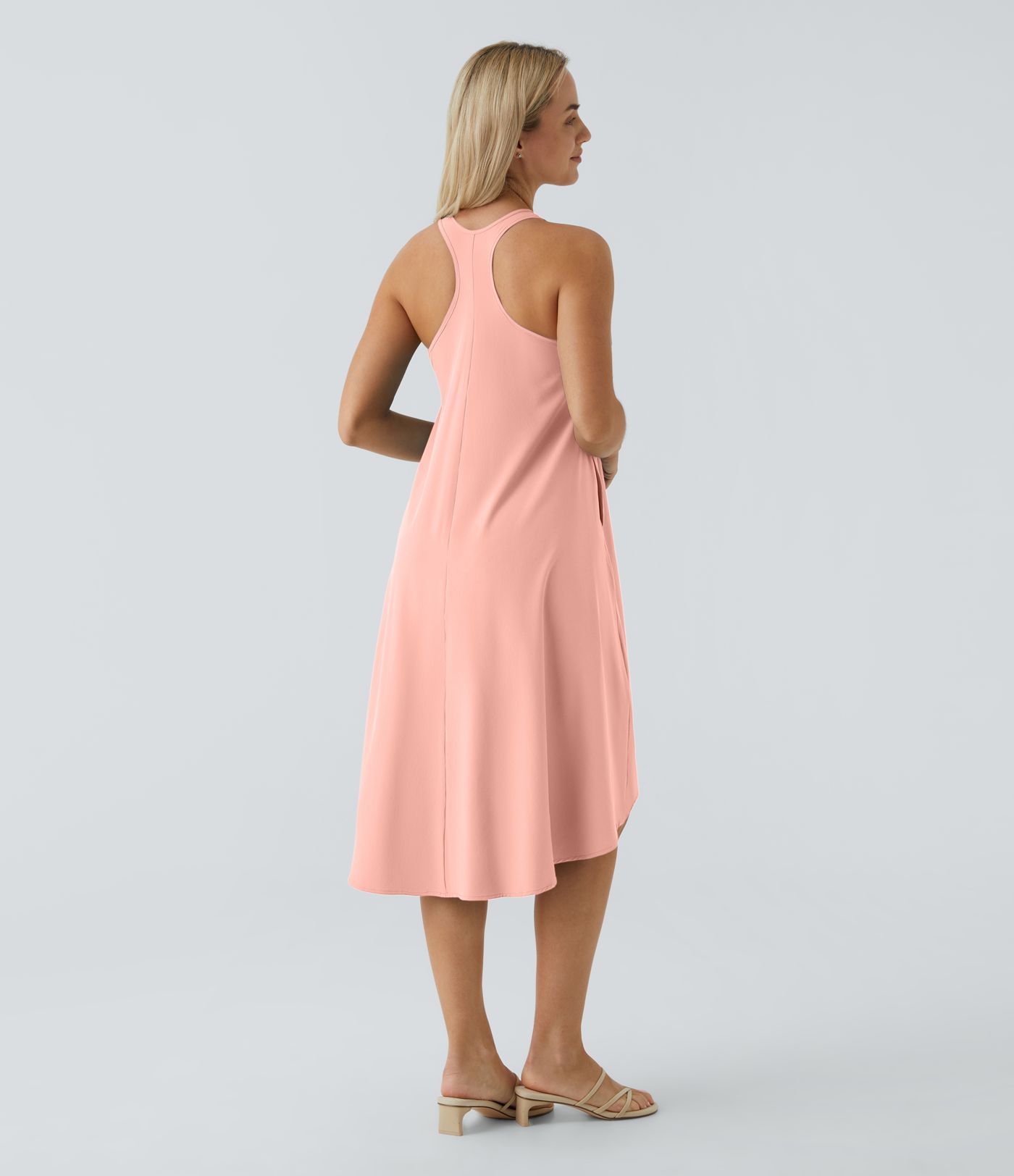 Breezeful™ Backless Racerback Side Pocket High Low Flowy Midi Quick Dry Casual Dress A-C Cups