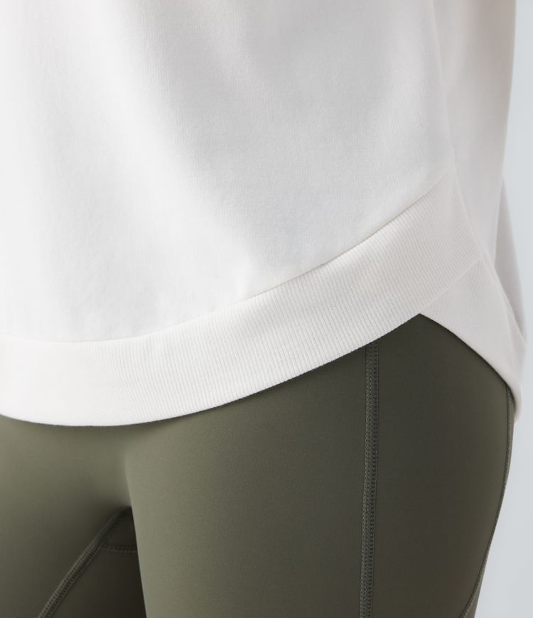 Boatneck Long Sleeve Curved Hem Fleece Yoga Sports Top