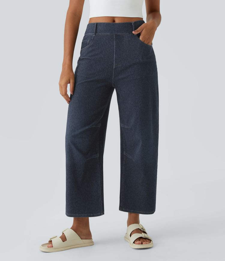 Halara Flex™ Mid Rise Pockets Barrel Leg Work Jeans