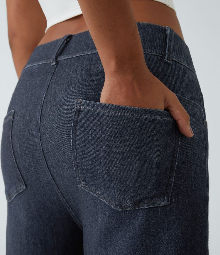 Halara Flex™ Mid Rise Pockets Barrel Leg Work Jeans