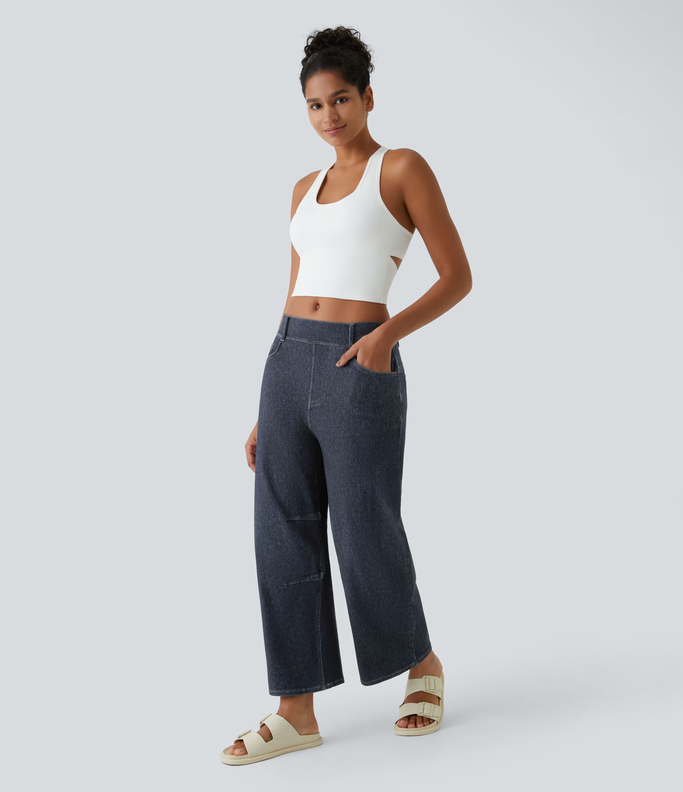 Jeans Halara Flex™ Denim oficina elástico pierna cilíndrica múltiple bolsillo tiro medio