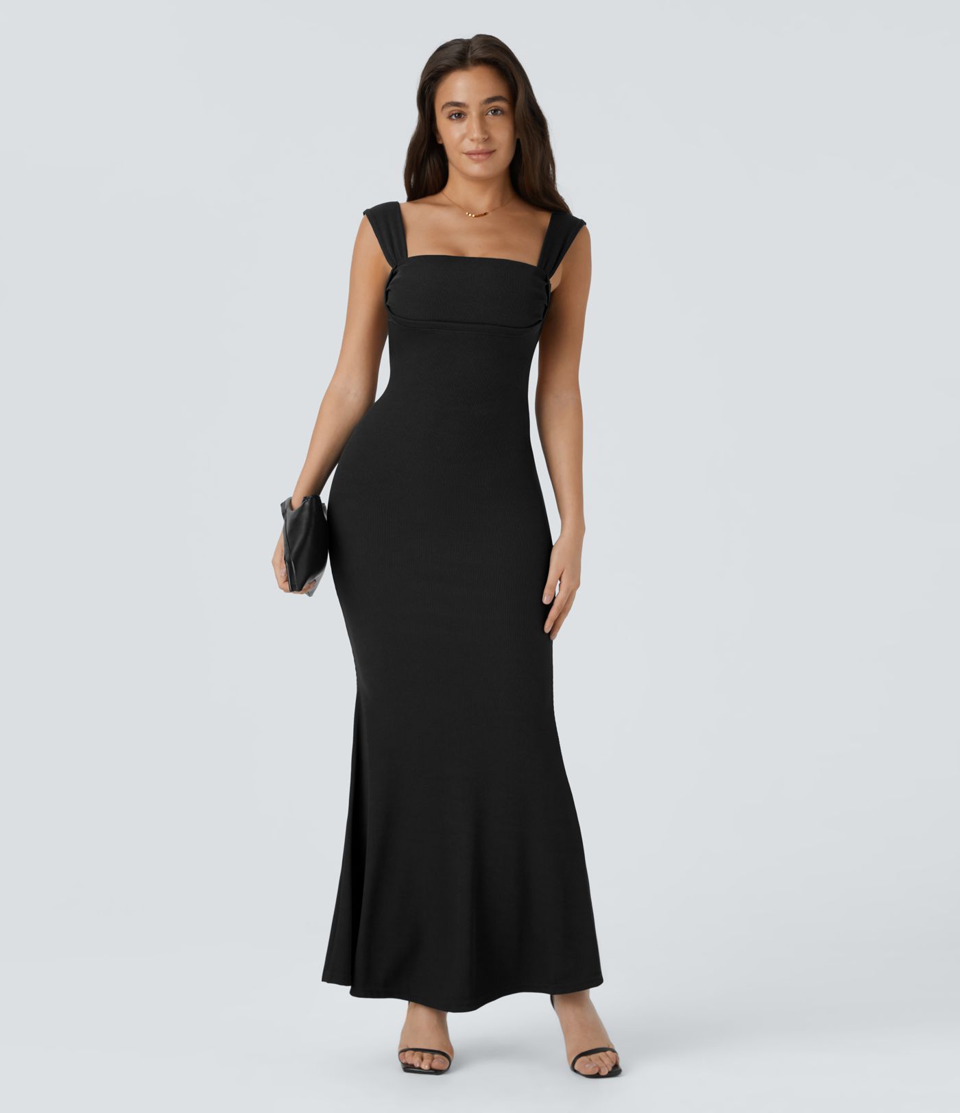 Square Neck Backless Crisscross Lace-Up Maxi Party Dress