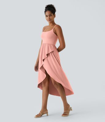 Breezeful™ Rückenfreies, lässiges, 2-teiliges Flowy-Midikleid mit Seitentaschen und asymmetrischem Crossover-Saum, schnell trocknend