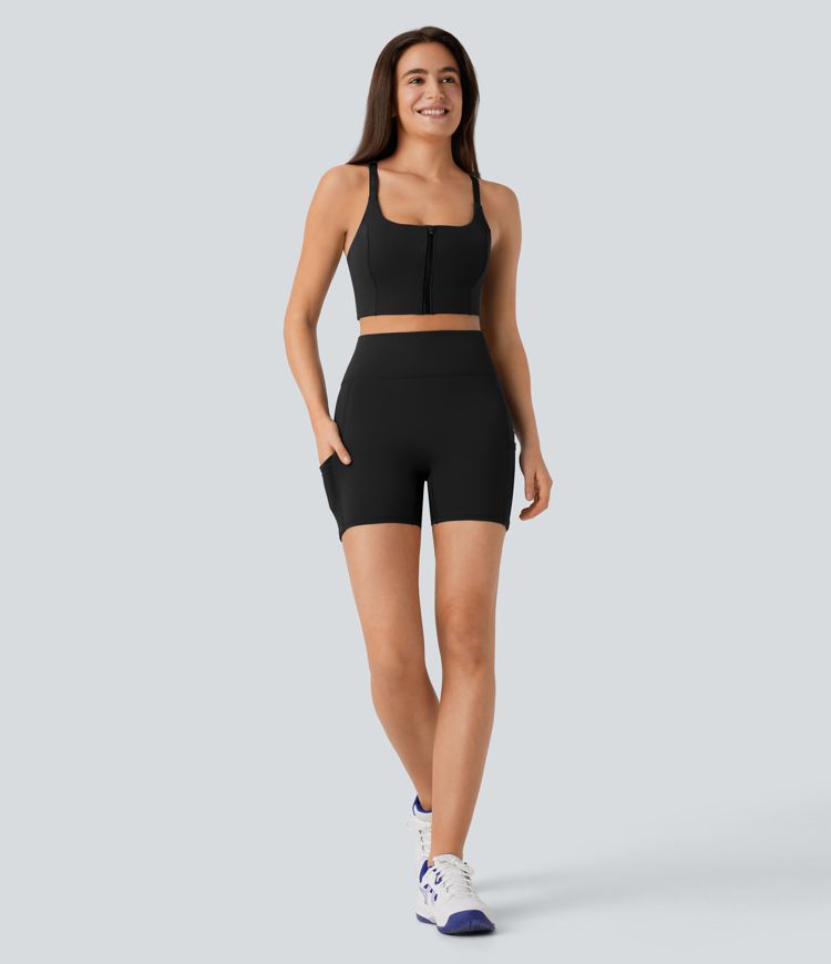 Short cycliste yoga 12,5 cm taille haute avec mesh contrastant DayStretch avec poches