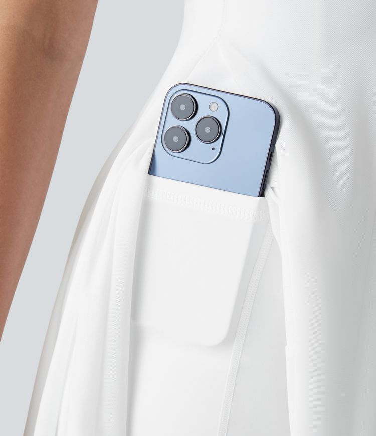 Softlyzero™ Airy Square Neck Backless Contrast Mesh 2-in-1 Side Pocket Cool Touch Flare Mini Active Dress