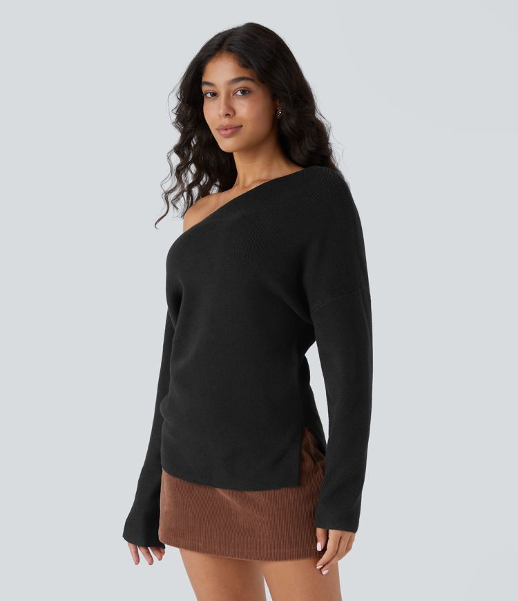 Pull de travail à épaules dénudées, manches longues et fente