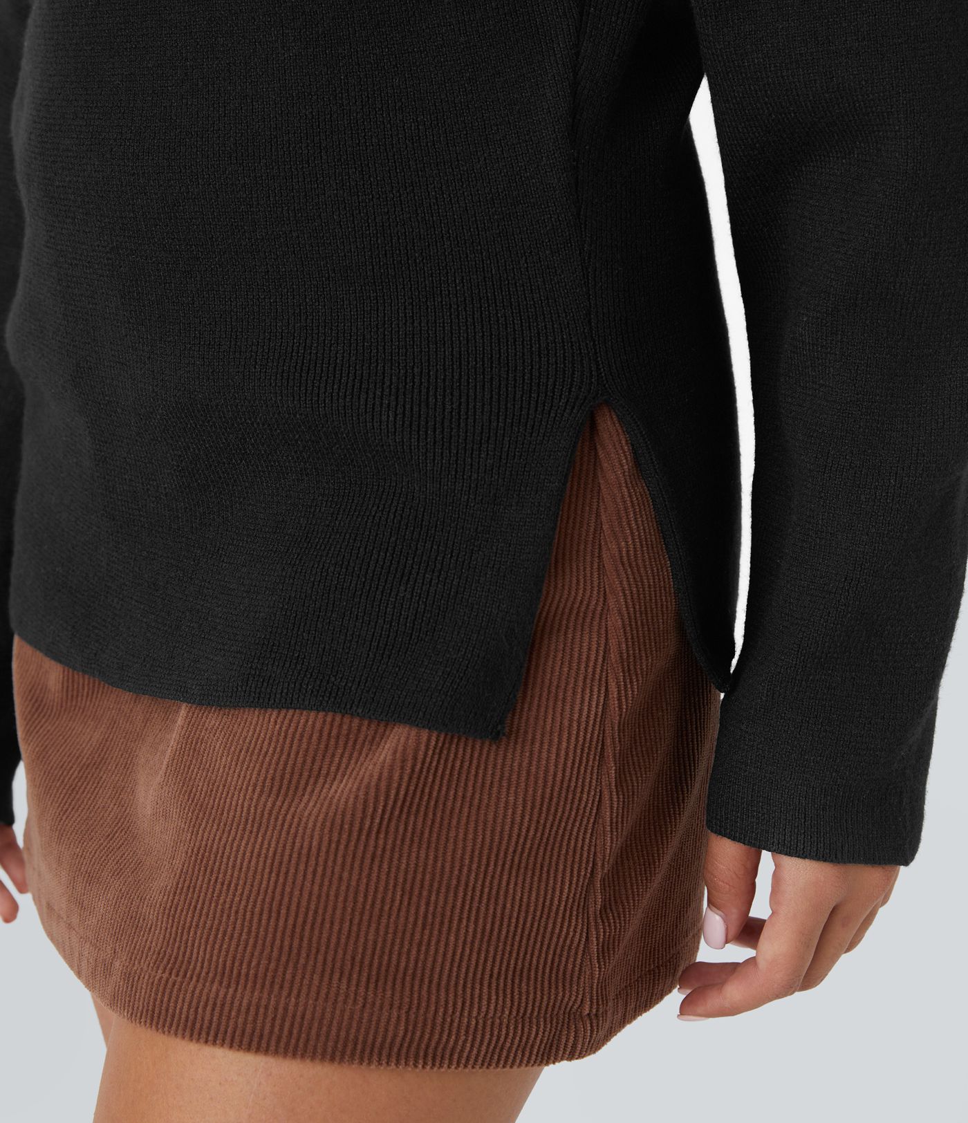 Pull de travail à épaules dénudées, manches longues et fente