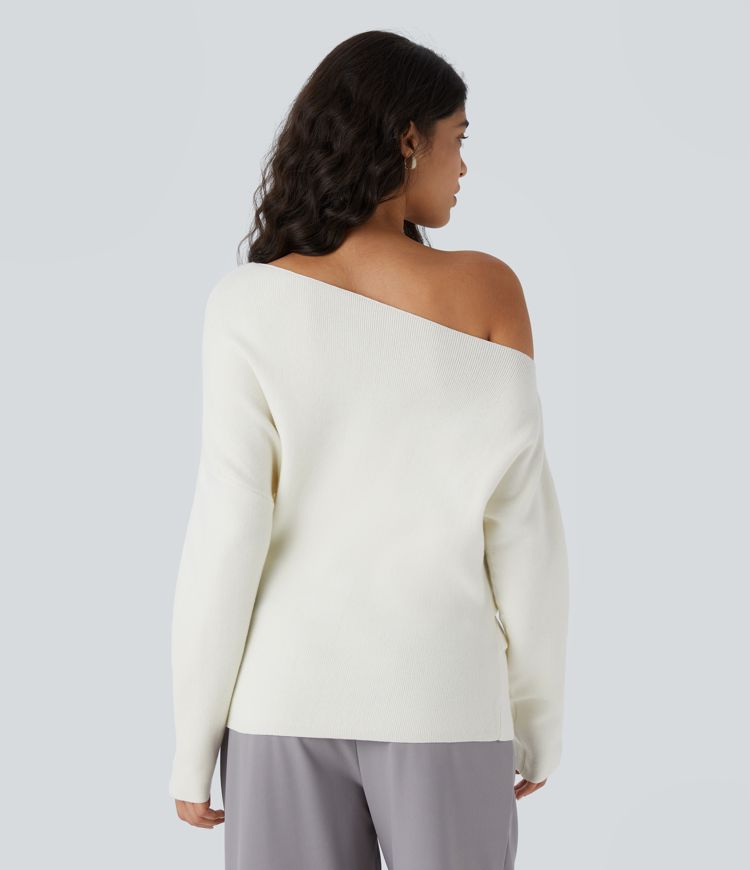 Off Shoulder Long Sleeve Work Sweater