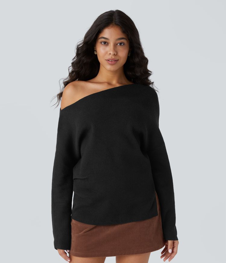 Pull de travail à épaules dénudées, manches longues et fente