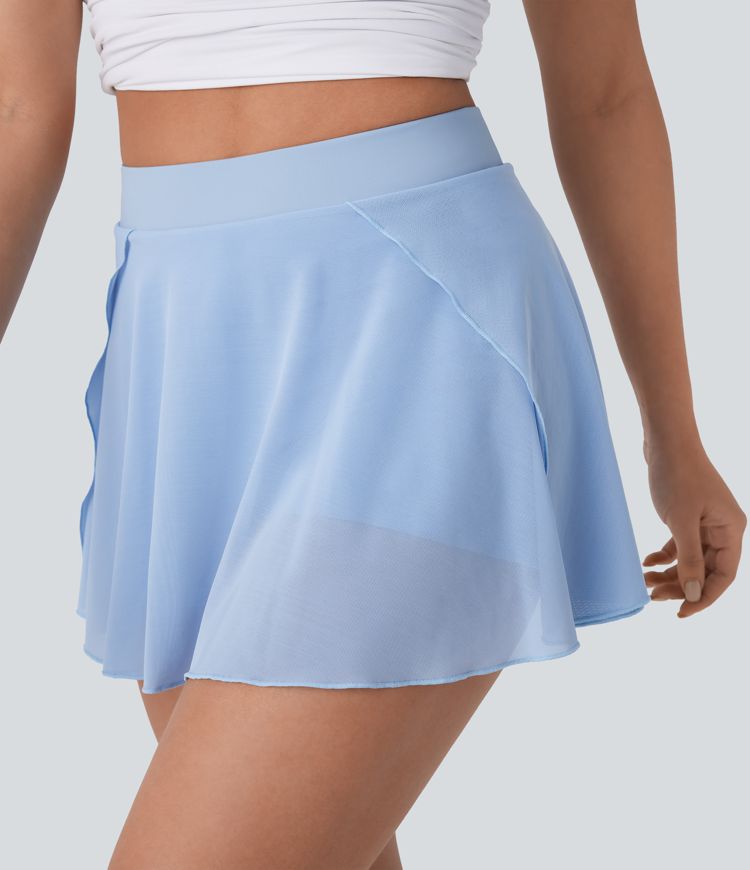 Mini Falda malla contrastante bolsillo lateral tiro alto 2 en 1