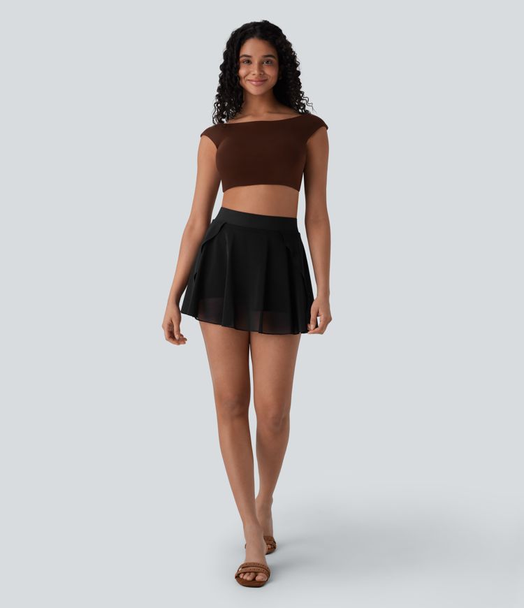 2-in-1 Urlaubs-Minirock aus kontrastierendem Mesh mit hohem Bund und Seitentasche