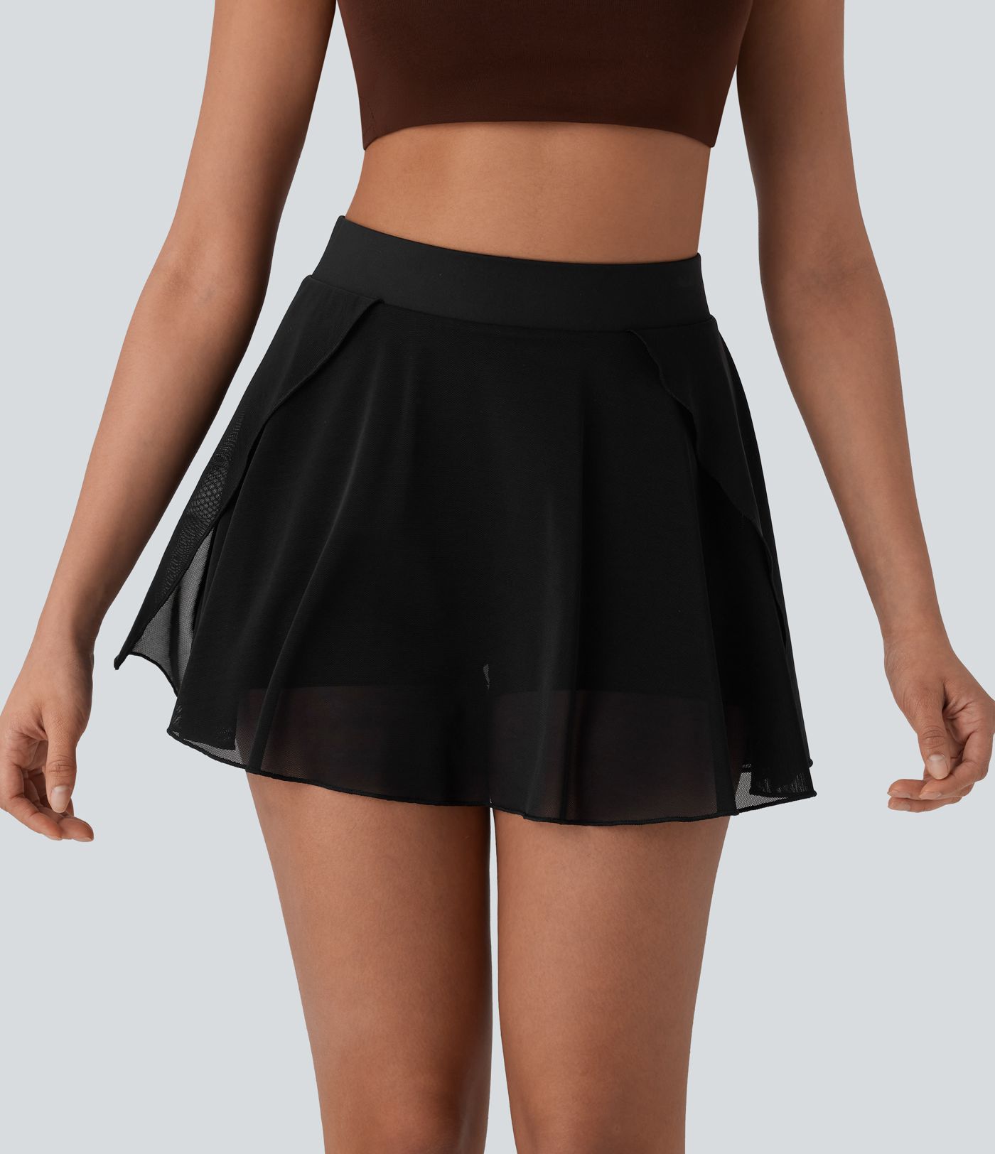 2-in-1 Urlaubs-Minirock aus kontrastierendem Mesh mit hohem Bund und Seitentasche