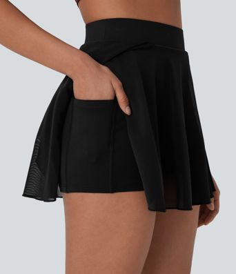 2-in-1 Urlaubs-Minirock aus kontrastierendem Mesh mit hohem Bund und Seitentasche