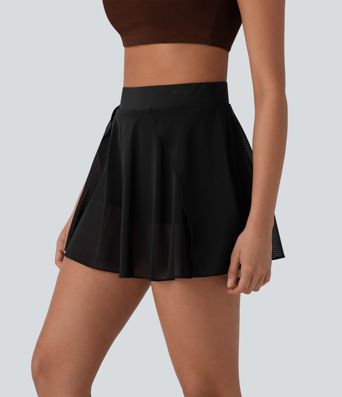 2-in-1 Urlaubs-Minirock aus kontrastierendem Mesh mit hohem Bund und Seitentasche