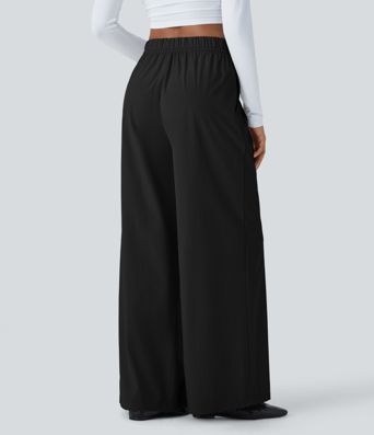 Water Repellent High Waisted Drawstring Side Pocket Wide Leg Work Trousers