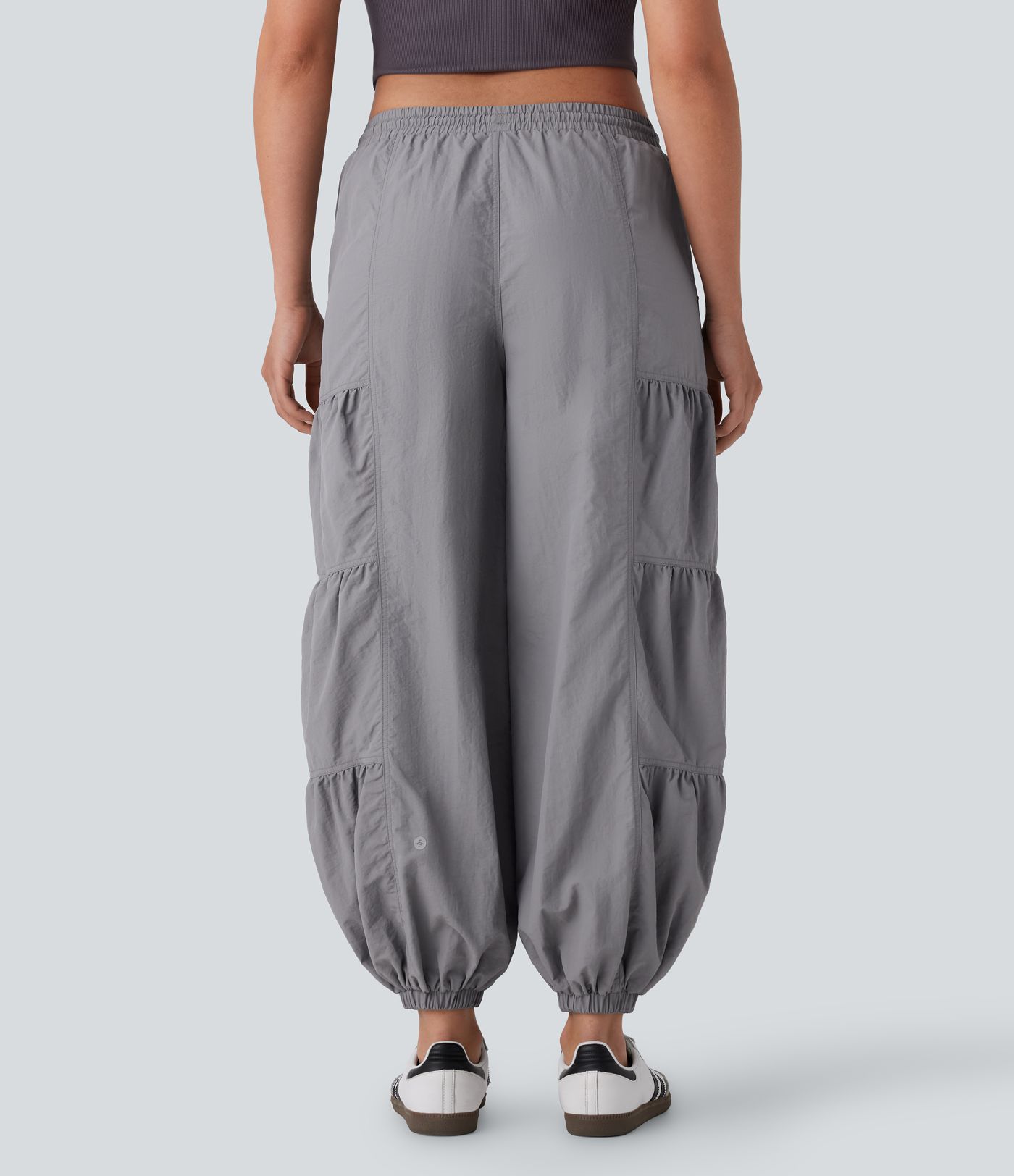 Mid Rise Drawstring Pocket Ruched Parachute Casual Cargo Joggers