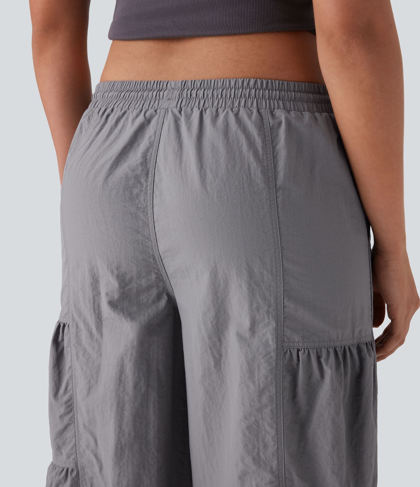 Mid Rise Drawstring Pocket Ruched Parachute Casual Cargo Joggers