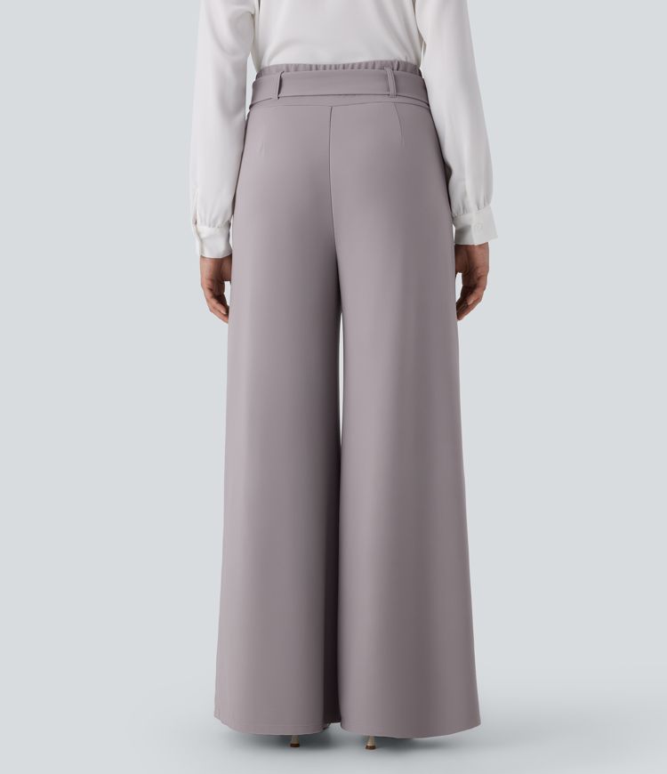 Halara Flex™ High Waisted Belted Side Pocket Wide Leg Micro Waffle Work Trousers