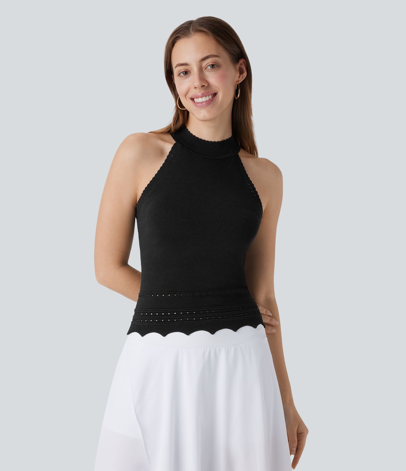 Suéter sin mangas cuello redondo abertura resort