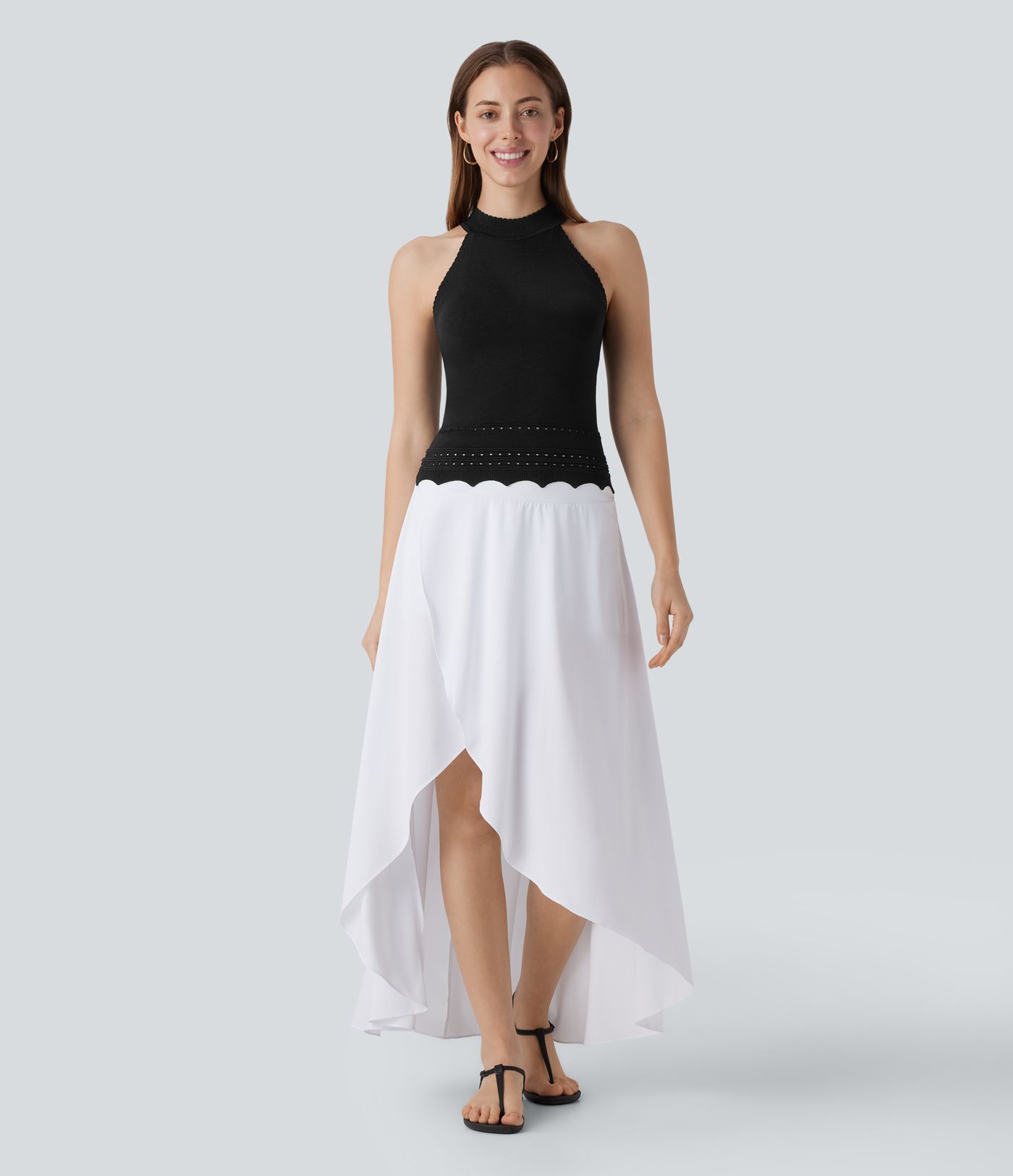 Suéter sin mangas cuello redondo abertura resort