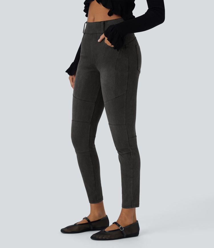 Halara Flex™ High Waist Multi Pocket 7/8 Stretch Knit Denim Casual Biker Leggings