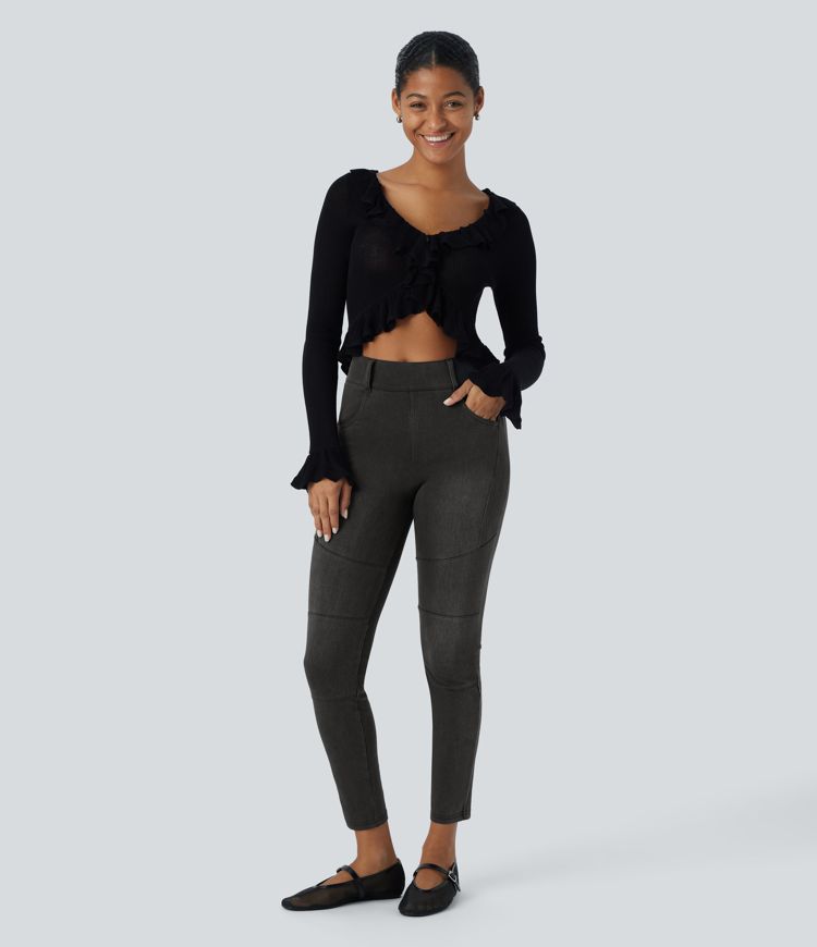 Halara Flex™ High Waist Multi Pocket 7/8 Stretch Knit Denim Casual Biker Leggings