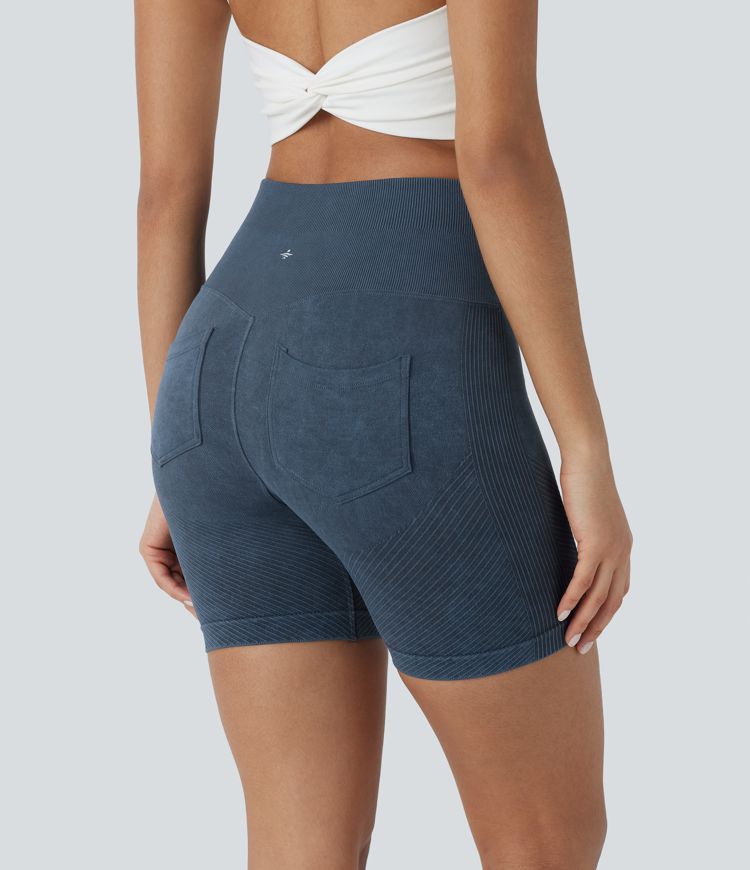 Seamless Flow High Waisted Pocket Washed Yoga Biker Shorts 5.5''