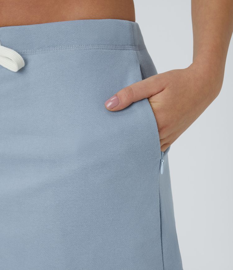 Mid Low Rise Drawstring Side Zip Pocket 2-in-1 Mini Casual Cotton Skirt