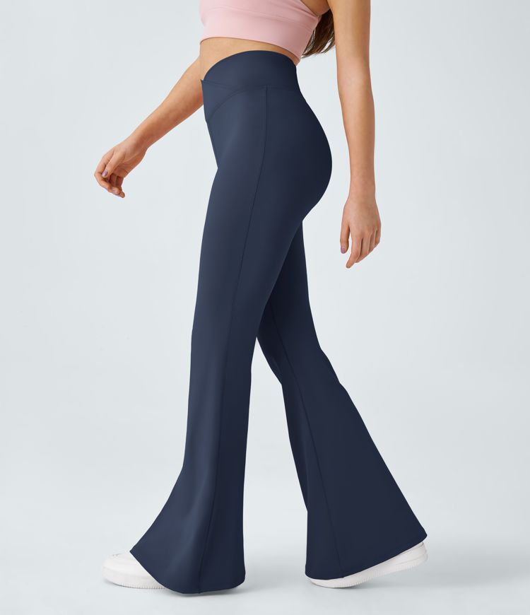 Crossover High Waisted Back Pocket Super Flare Leggings