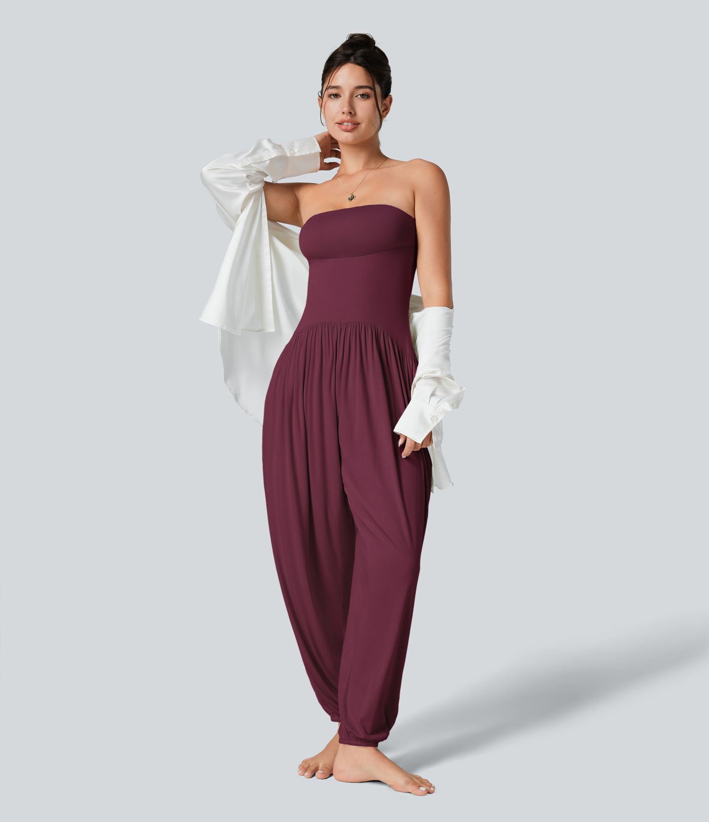 Ribbed Tube Backless Side Pocket Casual Jumpsuit