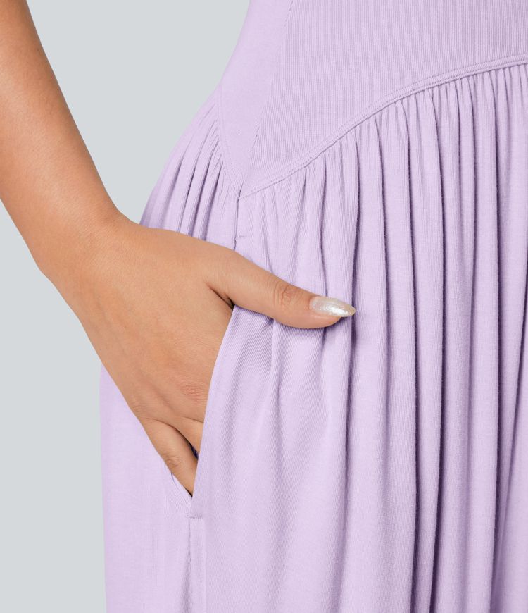 Ribbed Tube Backless Side Pocket Casual Jumpsuit