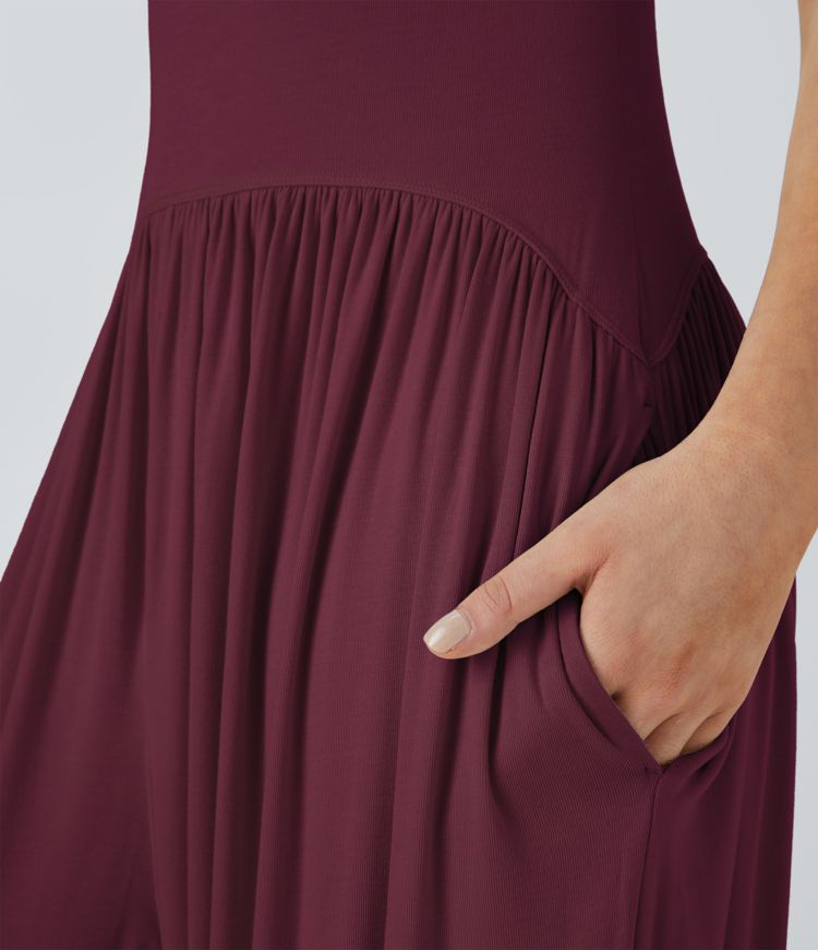 Ribbed Tube Backless Side Pocket Casual Jumpsuit