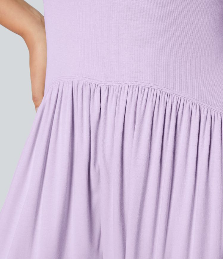 Ribbed Tube Backless Side Pocket Casual Jumpsuit