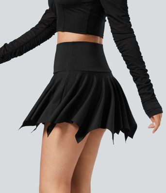 Jupe de Danse Micro Mini à Ourlet Mouchoir avec Poche Taille Haute 2-en-1