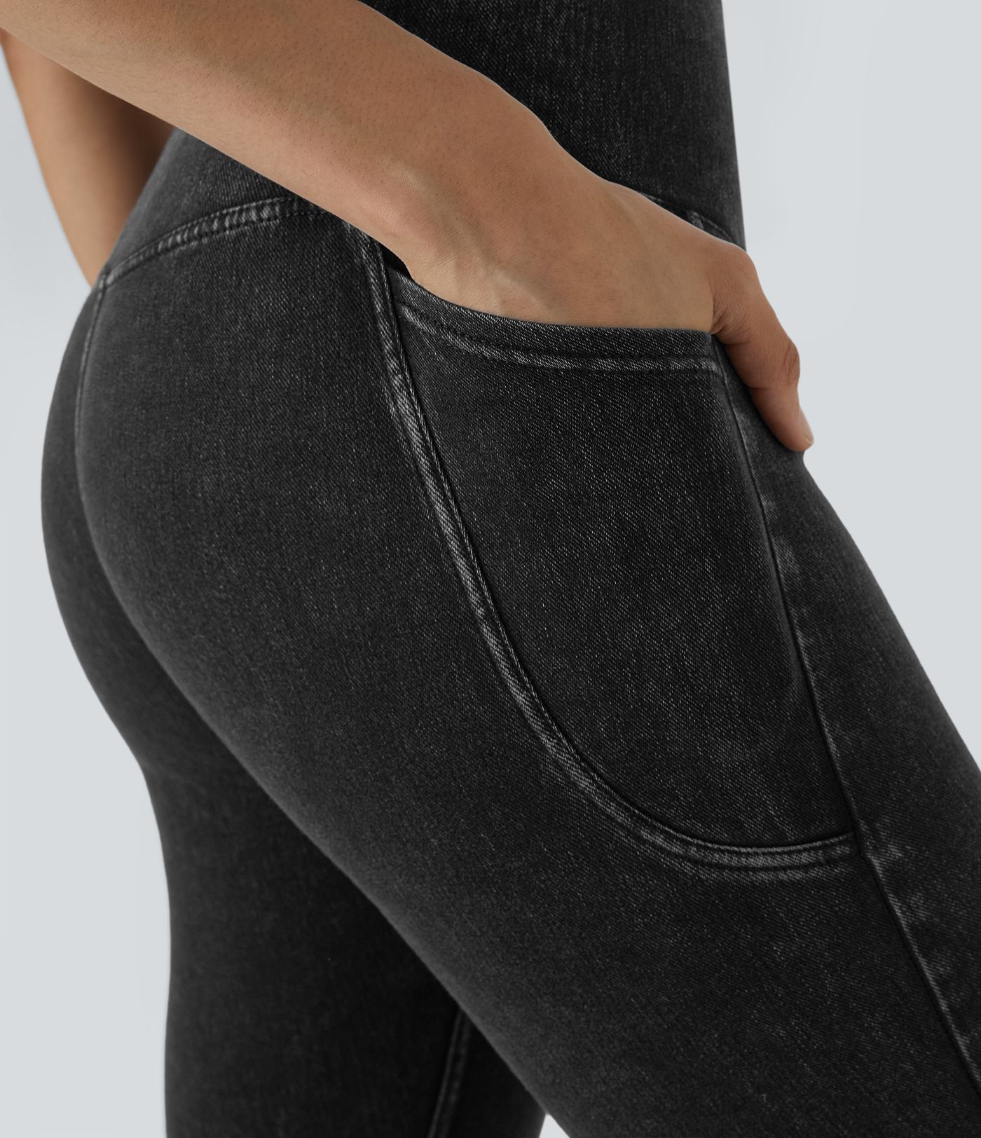 Leggings Halara Flex™ Denim oficina mezclilla elástico lavado bolsillo lateral cruzado