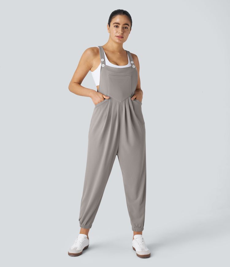 Pockets Waffle Casual Jogger Overalls
