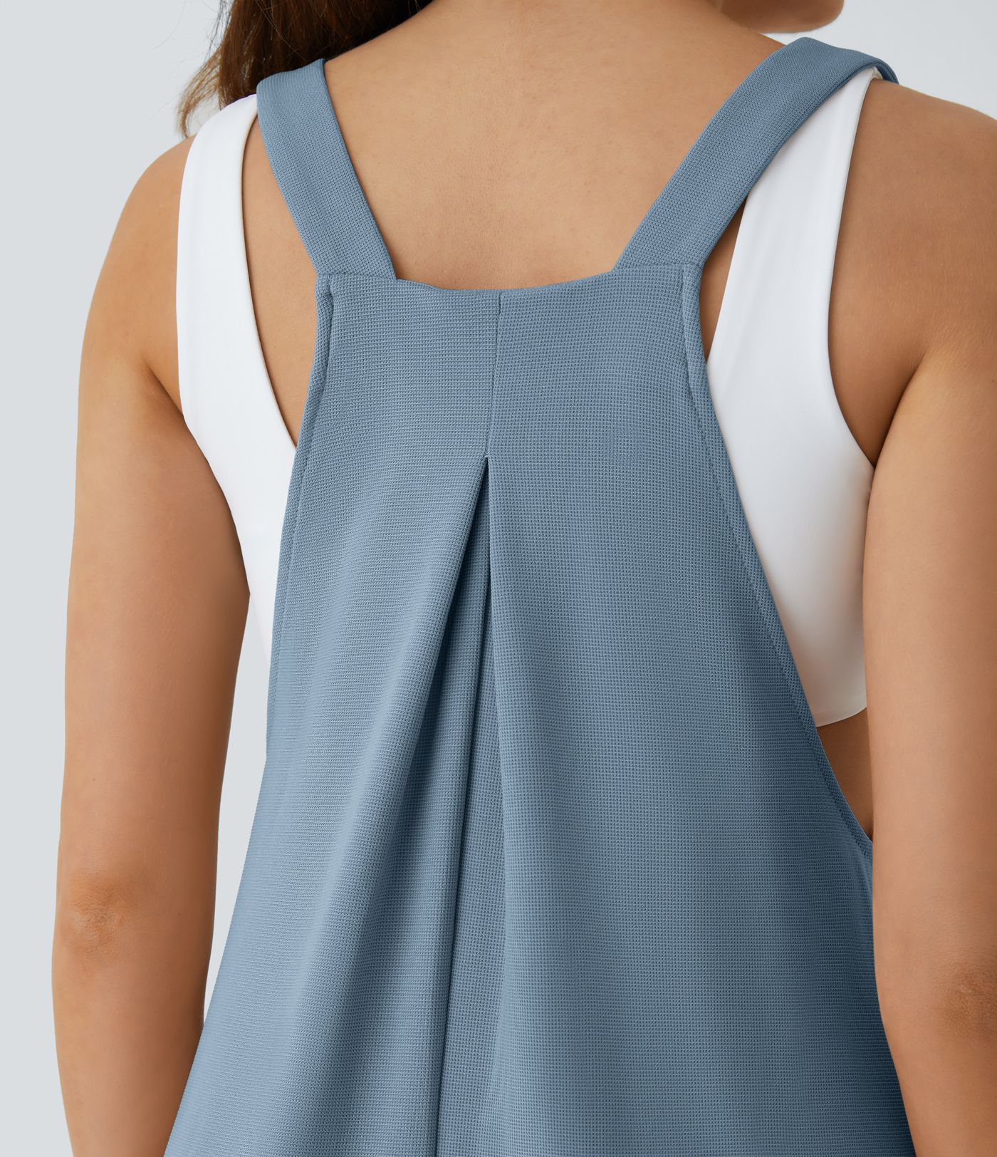 Salopette Casual Bretelles Ajustables Boutonnés Multiples Poches Plis et Tissu Gaufré