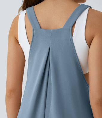 Salopette Casual Bretelles Ajustables Boutonnés Multiples Poches Plis et Tissu Gaufré