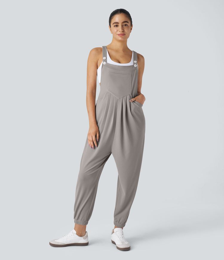 Jogger-Jumpsuit mit verstellbarem Gürtel und Knöpfen, mehreren Taschen und Waffelmuster