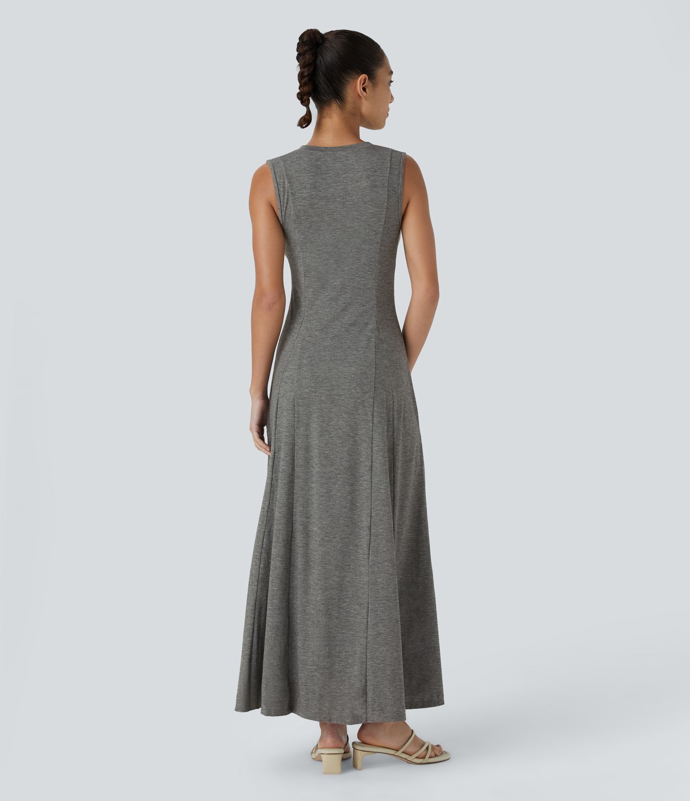 Round Neck Sleeveless Flare Maxi Casual Dress