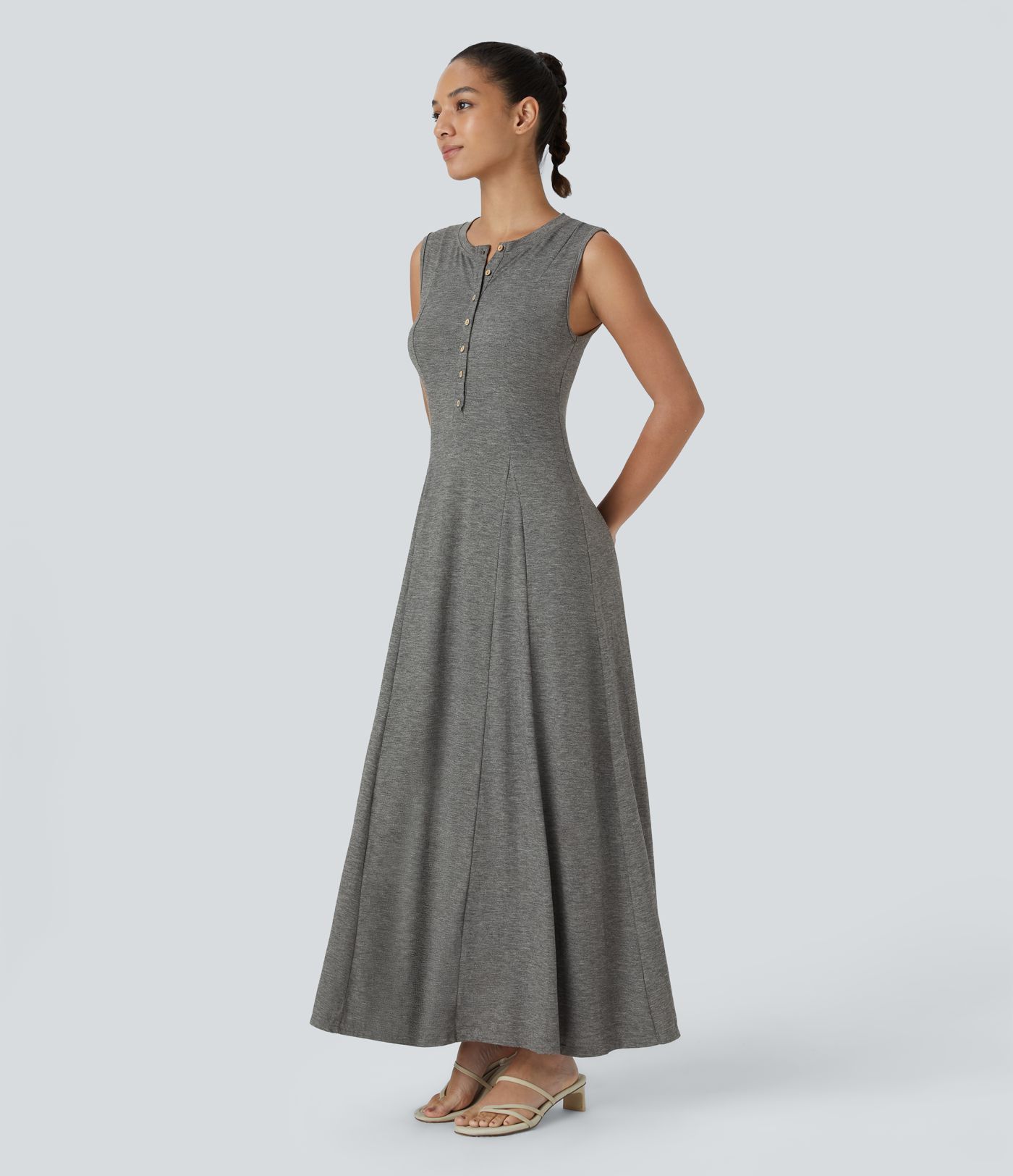Round Neck Sleeveless Flare Maxi Casual Dress