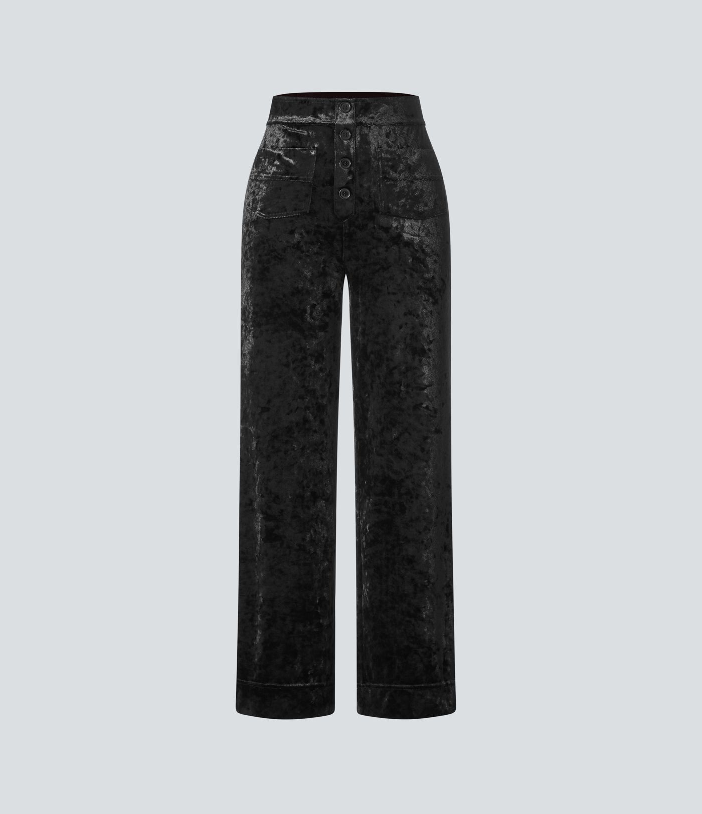 High Waisted Pockets Straight Leg Velvet Casual Pants