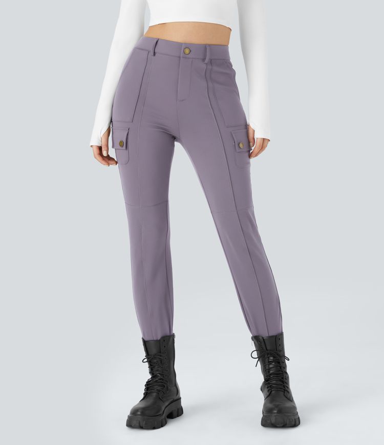 DayStretch High Waisted Zipper Pockets Solid Skinny Cargo Pants
