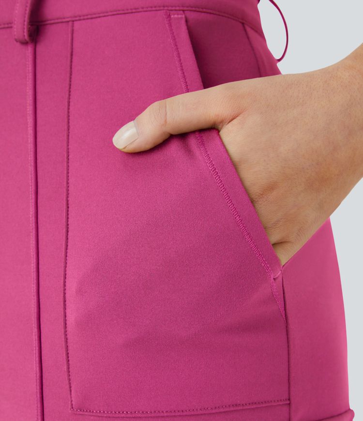 High Waisted Zipper Pockets Solid Skinny Cargo Trousers