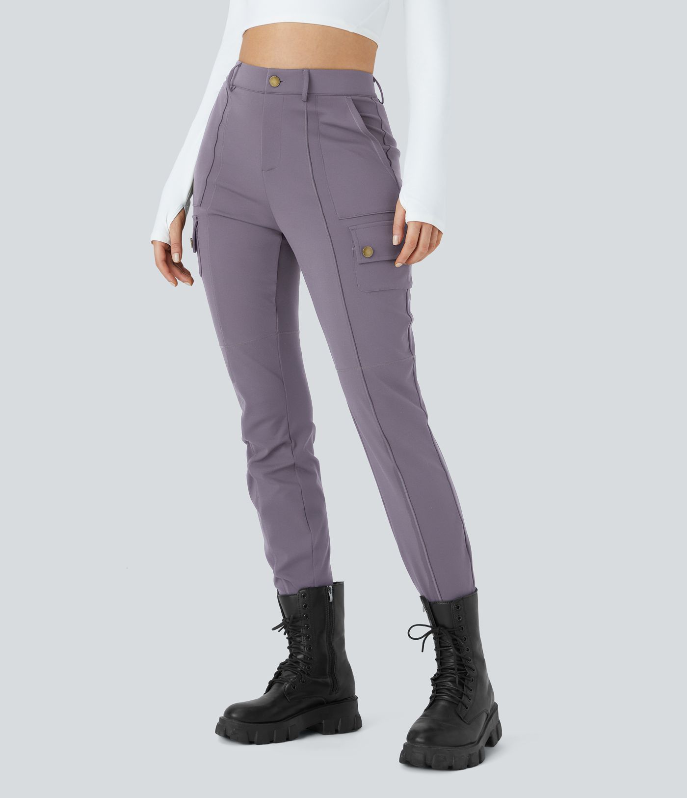 DayStretch High Waisted Zipper Pockets Solid Skinny Cargo Pants