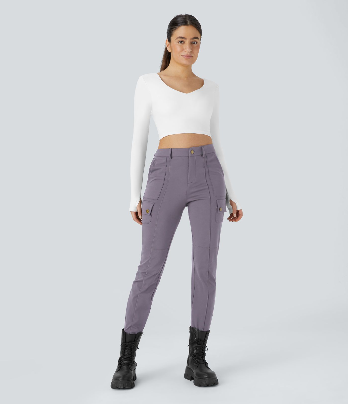 DayStretch High Waisted Zipper Pockets Solid Skinny Cargo Pants