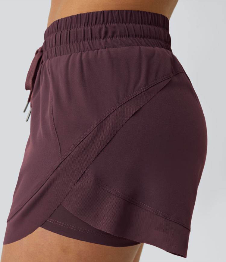 Shorts Running 7,5cm 2 en1 Taille Mi-Haute Cordon de Serrage Empiècement Mesh Contrastant 