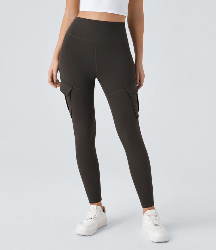 Hazelnut Black Skinny Yoga 7/8 Leggings mit hoher Taille und Cargotasche / 2